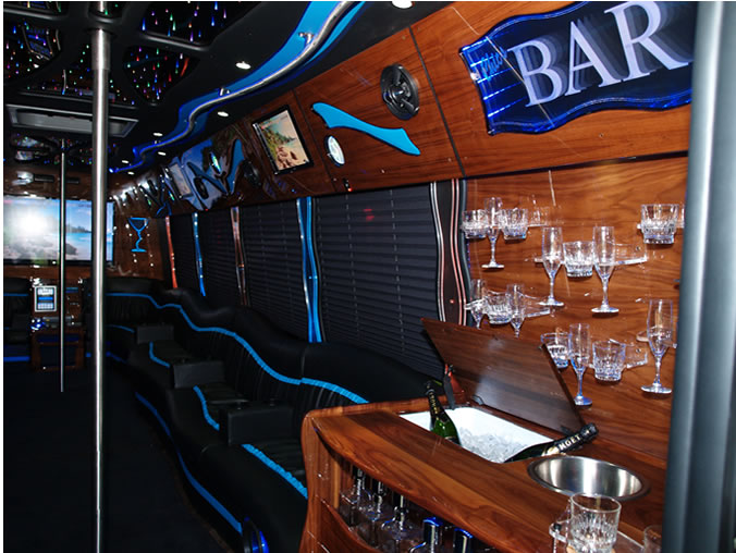 full bar inside party bus for guests
